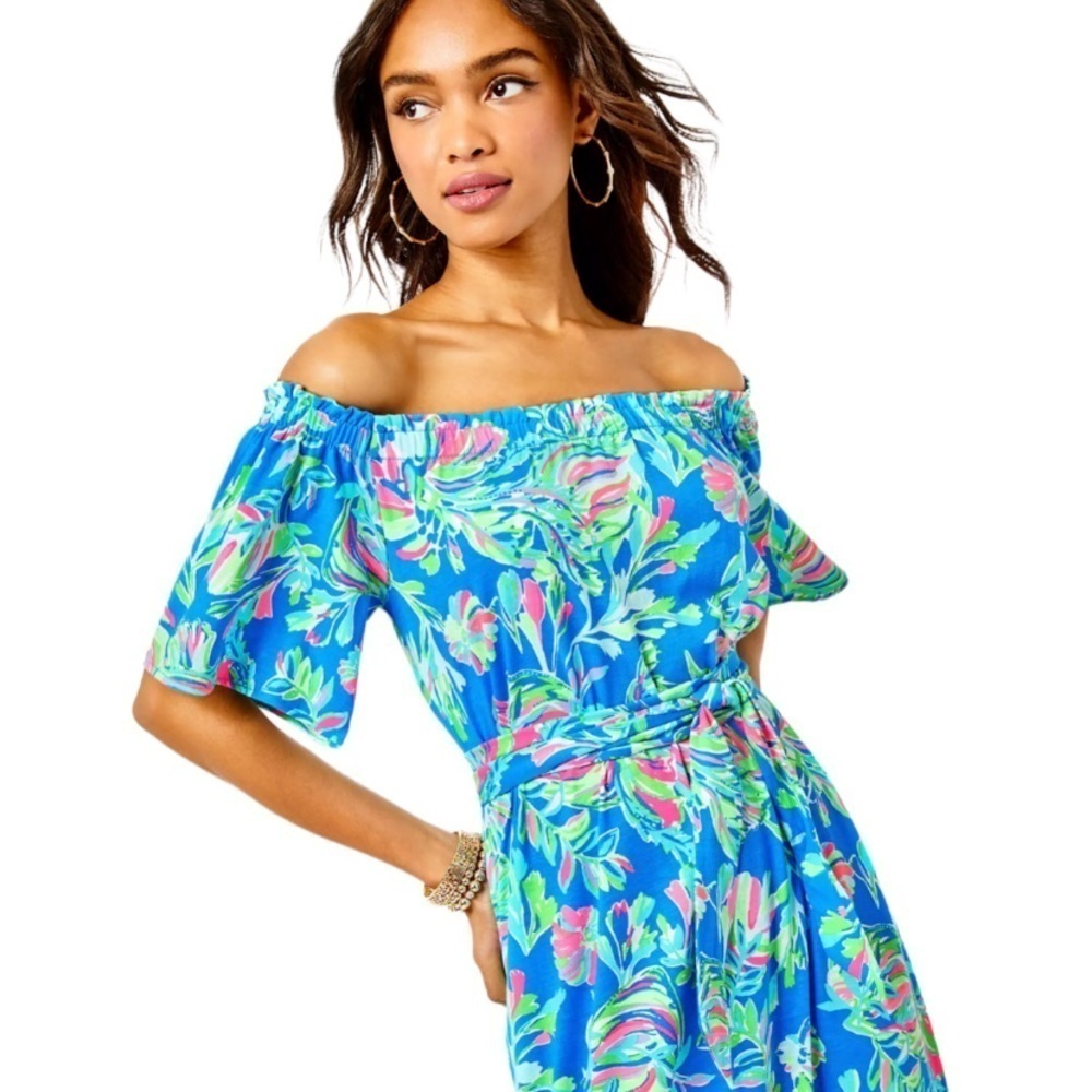 LILLY PULITZER Small Merle Midi dress Blue Flare Fancy Fins - Picture 7 of 15